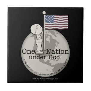 One Nation Under God-Little Boy at US Flag Ceramic Tile