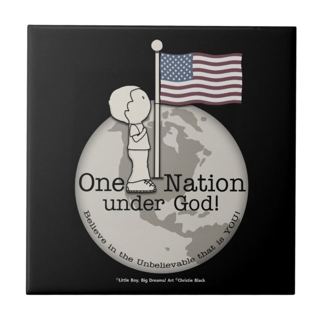 One Nation Under God-Little Boy at US Flag Ceramic Tile (Front)