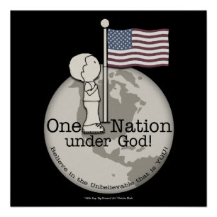 One Nation Under God-Little Boy at US Flag Poster