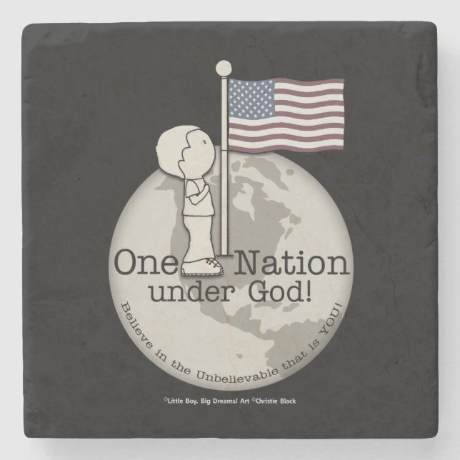 One Nation Under God-Little Boy at US Flag Stone Coaster (Front)
