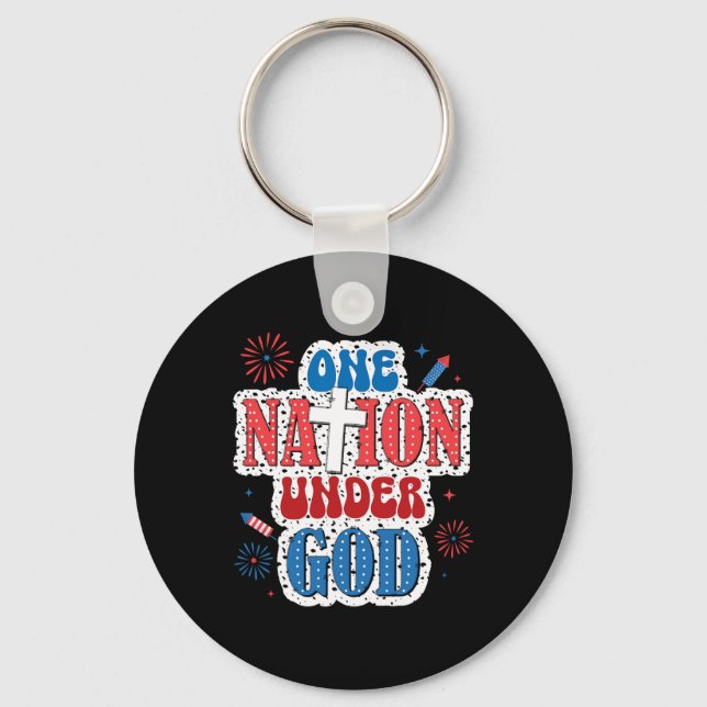 One Nation Under God Patriotic 4th Of July  Key Ring (Front)