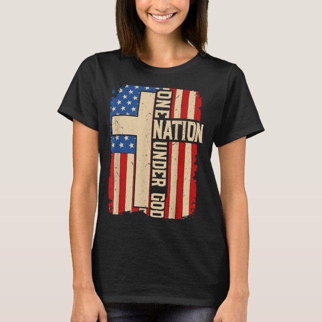 One Nation Under God Patriotic Christian Faith Ame T-Shirt (Front)