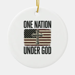 One Nation Under God Patriotic Cross Ceramic Ornament