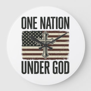 One Nation Under God Patriotic Cross Large Clock
