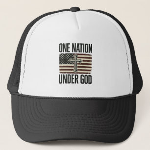 One Nation Under God Patriotic Cross Trucker Hat