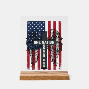 One Nation Under God Patriotic Cross Wings Shirt_1 Acrylic Sign