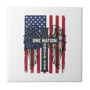 One Nation Under God Patriotic Cross Wings Shirt_1 Ceramic Tile