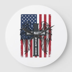 One Nation Under God Patriotic Cross Wings Shirt_1 Large Clock