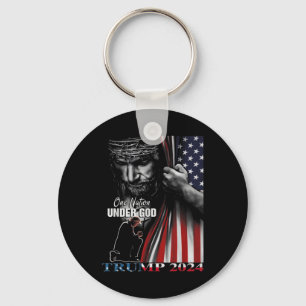 One Nation Under God Trump 2024 God American Flag  Key Ring