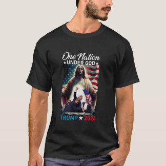 One Nation Under God Trump 2024 God American Flag T-Shirt