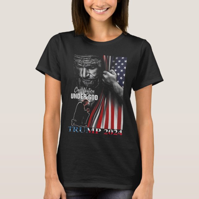 One Nation Under God Trump 2024 God American Flag  T-Shirt (Front)