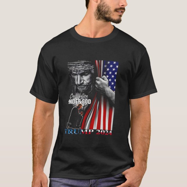 One Nation Under God Trump 2024 God American Flag T-Shirt (Front)