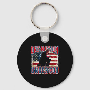 One Nation Under God Trump Pray Jesus Usa Flag Dis Key Ring