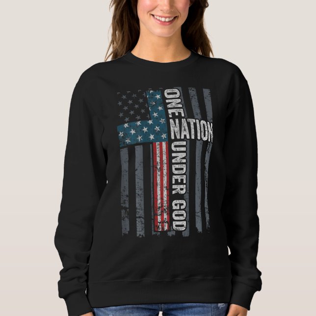 One Nation Under God Usa Cross Flag Christian On B Sweatshirt (Front)