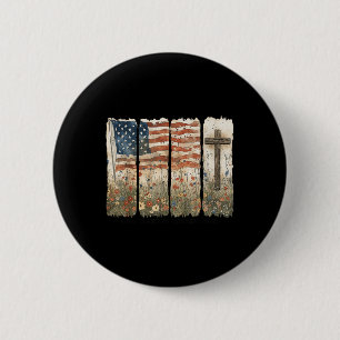One Nation Under God Usa Flag Cross Floral Christi 6 Cm Round Badge