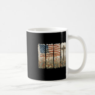 One Nation Under God Usa Flag Cross Floral Christi Coffee Mug