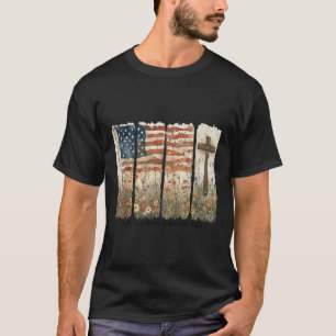 One Nation Under God Usa Flag Cross Floral Christi T-Shirt