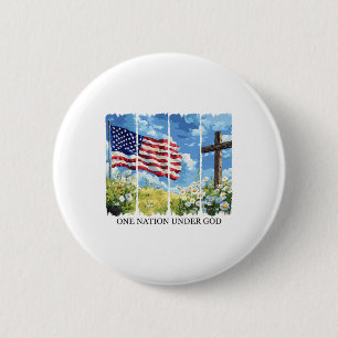 One Nation Under God Usa Flag Flowers Red White Bl 6 Cm Round Badge