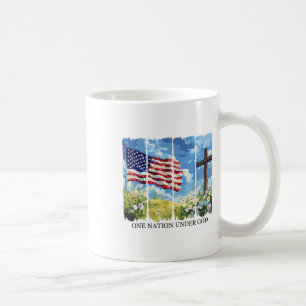 One Nation Under God Usa Flag Flowers Red White Bl Coffee Mug