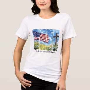 One Nation Under God Usa Flag Flowers Red White Bl Tri-Blend Shirt