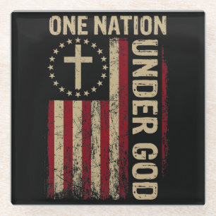 One Nation Under God Vertical Christian American Glass Coaster