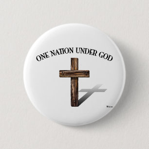 One Nation Under God with rugged cross 6 Cm Round Badge