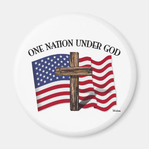 One Nation Under God with rugged cross and US flag Magnet