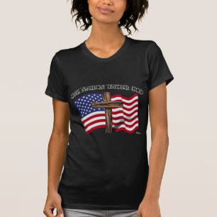 One Nation Under God with rugged cross and US flag T-Shirt