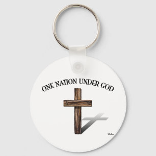 One Nation Under God with rugged cross Key Ring