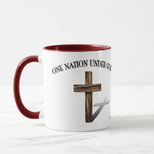 One Nation Under God with rugged cross Mug