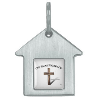 One Nation Under God with rugged cross Pet ID Tag