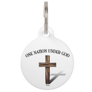 One Nation Under God with rugged cross Pet Tag