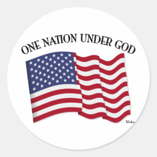 One Nation Under God with US flag Classic Round Sticker