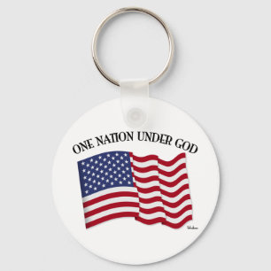 One Nation Under God with US flag Key Ring