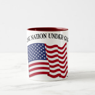 One Nation Under God with US flag Two-Tone Coffee Mug