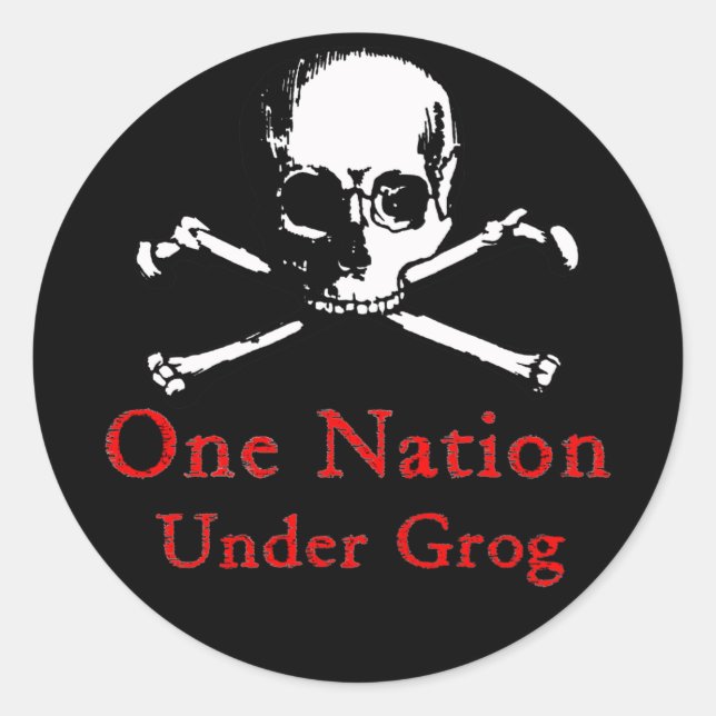 One Nation Under Grog stickers (white skull) (Front)