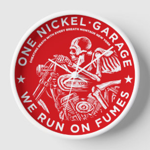 One Nickel Garage. We run on fumes Wall Clock R/W