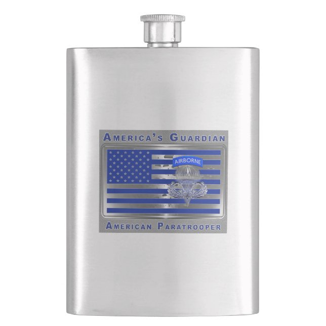 “One of a Kind” American Paratrooper Flag Hip Flask (Front)