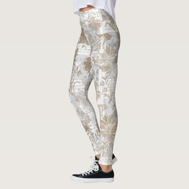 One-of-a-Kind Ephemera Flower Leggings, Unique Leggings (Left)