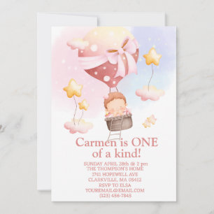 One of a kind hot air balloon first birthday invitation