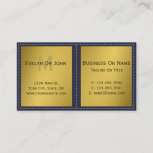 One Of A Kind Ink Blue & Gold Monogram  Business Card