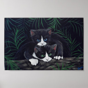 One-of-a-Kind Tuxedo Cats Painting by Darie Poster