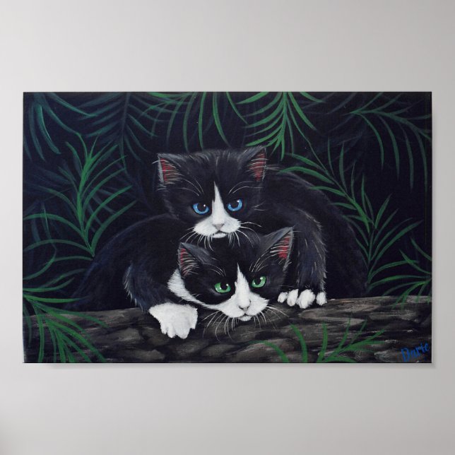 One-of-a-Kind Tuxedo Cats Painting by Darie Poster (Front)