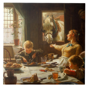 One of the Family (Donkey Being Fed) Ceramic Tile