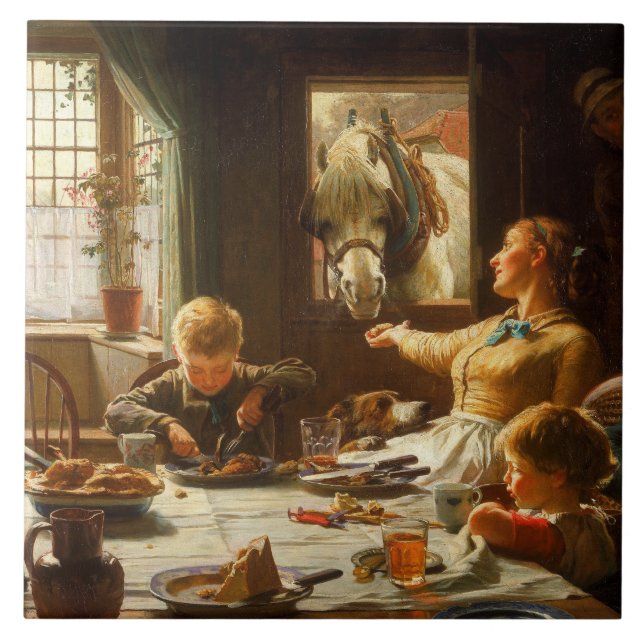 One of the Family (Donkey Being Fed) Ceramic Tile (Front)