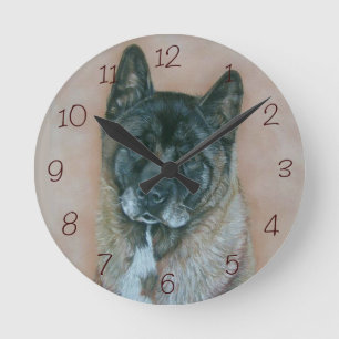 one off picture of black face akita dog round clock