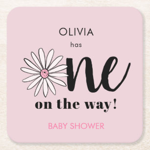 One on The Way Floral Modern Baby Shower Square Paper Coaster