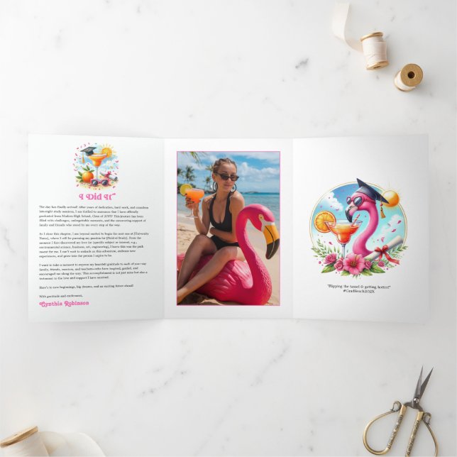 One or Two Degrees Hotter Tropical Grad Party Tri-Fold Invitation (Inside)