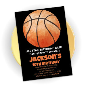 One Orange Basketball Birthday Invitations
