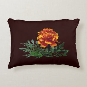 One Orange Marigold with Yellow Tips Decorative Cushion